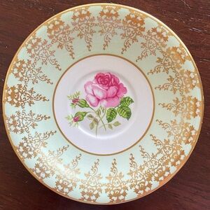 Windsor Bone China Mint Cabbage Rose Bartley Saucer 171/60 Gold Gilded England
